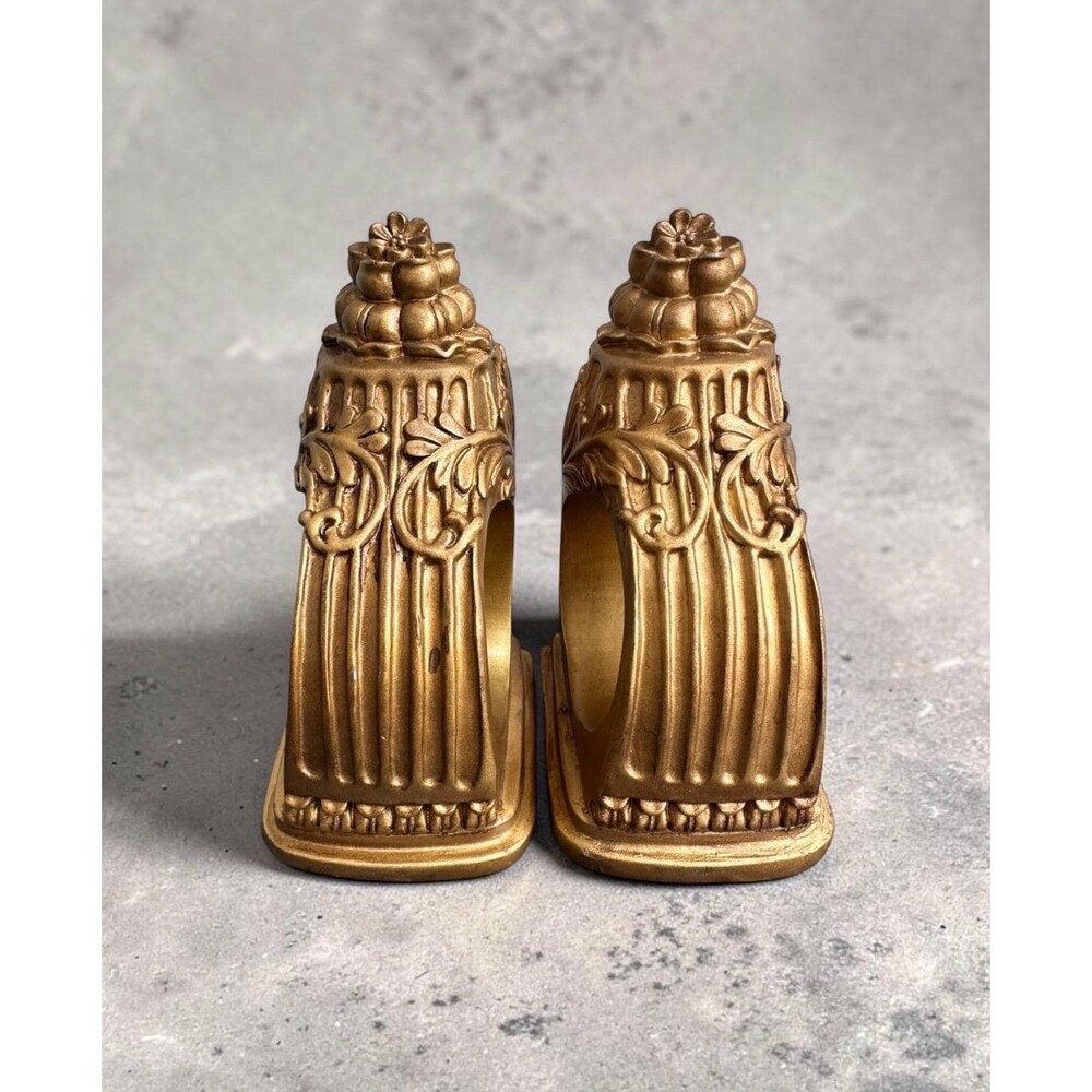 Vintage Gold Drapery Tieback Hooks Pair Acanthus Curtain Holdbacks Wall Brackets